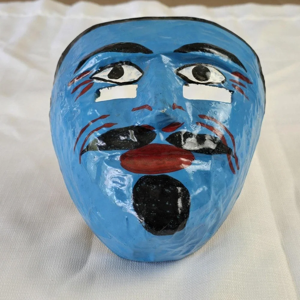 Vintage Papier-Mâché Mask Folk Art Handmade Painted Face 6 Inch Wall Decor